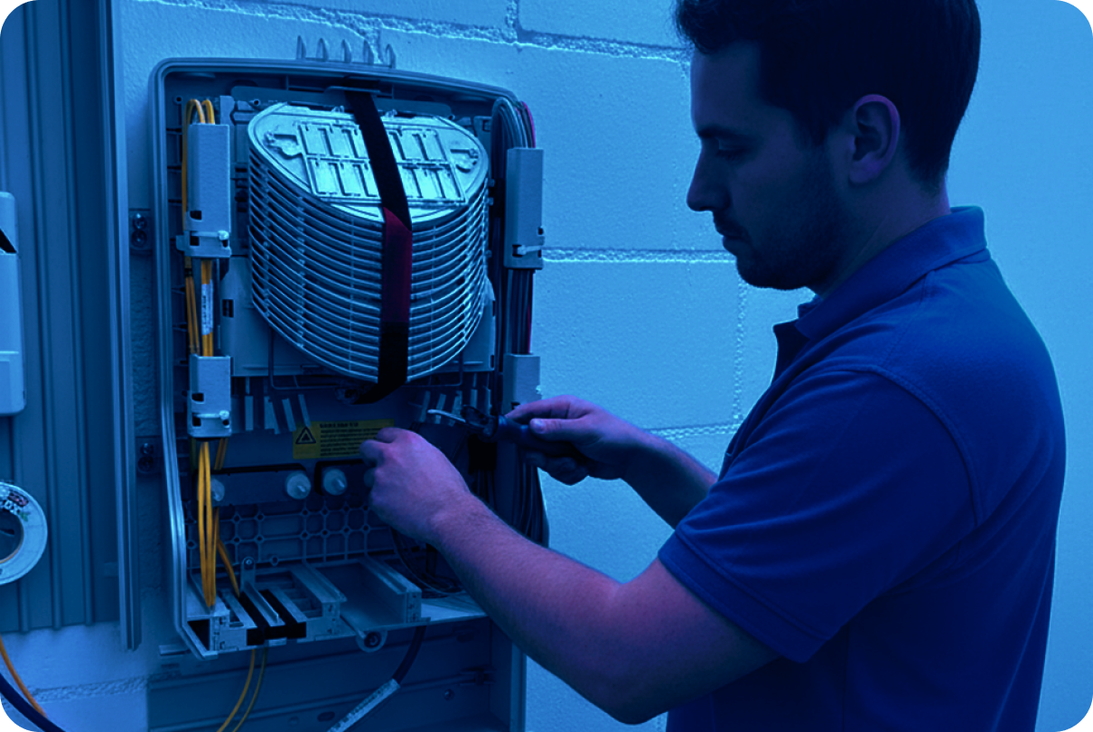 Connexio technician working on network infrastructure